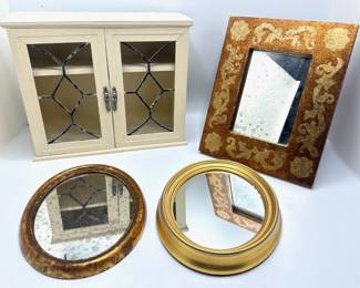 Shabby Chic Miniature Display Cabinet & 3 Gold Tone Wall Mirrors
Lot #: 163