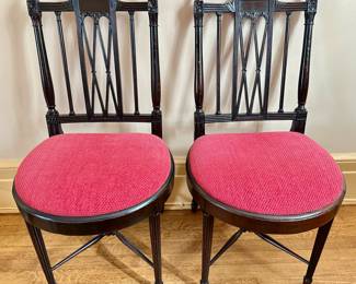 Pair Vintage Spindle-back Glazed Black Solid Wood Accent Chairs
Lot #: 77