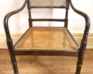 Antique English Regency Walnut & Cane Accent Chair With Hunting Toile Cushion
Lot #: 1
