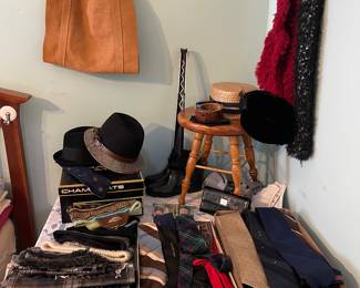 vintage hats, ties, wool scarves