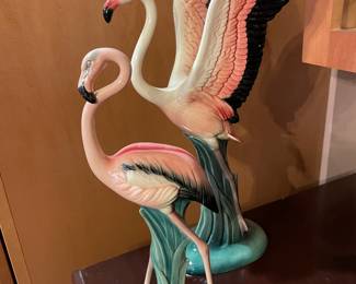 Flamingo sculptures by Will-George. Both are the tallest available in this pose. They are 15 1/2” and 11 1/2”.