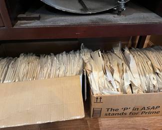 We have about 100 very vintage vinyl records individually wrapped with paper protecting the grooves. These records are the thick ones and in excellent condition!