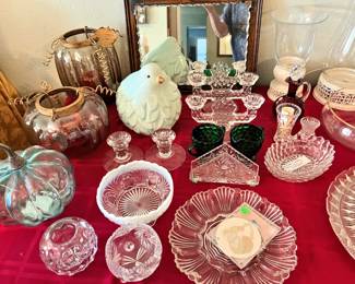 Fostoria, lead glass, Lenox, Fall glass pumpkins, etc.