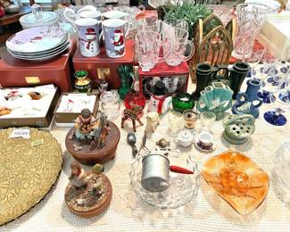 Roseville, crystal, German music boxes, small pretties, etc.
