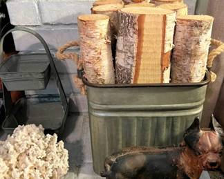 Cast iron bull dog, coral, etc.