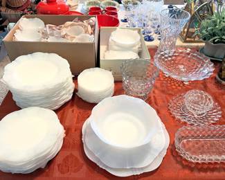 Vintage American Sweetheart dishes, and Fostoria American glassware
