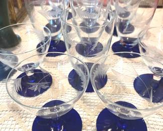 Blue stem crystal glasses set