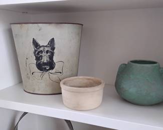 McCoy pottery and 1940s scottie dog trash can