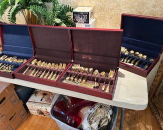 International San Marcos (80 Pieces) and two sets of Farberware (64 Pieces Each). All in wood boxes.