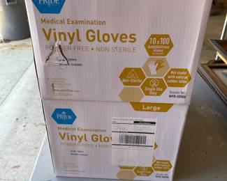 New boxes of medical gloves.