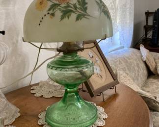 Aladdin electrified lamp. The base is uranium glass.