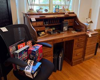 Oak roll-top desk