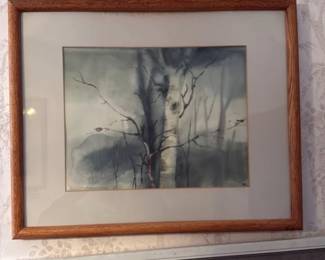 Watercolor Painting of Birch Trees