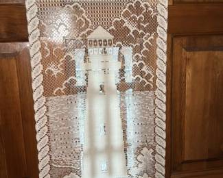 Vintage Lace Table Runner with Geometric and Floral Motifs