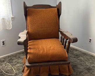 Vintage Wooden Rocking Chair with Orange Upholstery