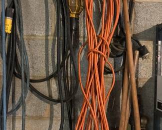 Assorted Electrical Extension Cords and Work Light