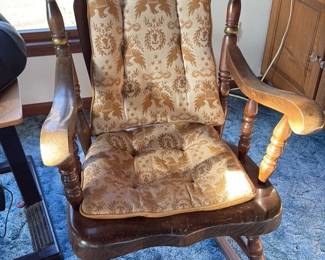 Vintage Wooden Rocking Chair with Padded Seat and Back