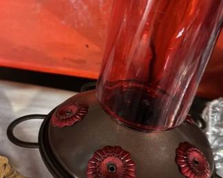 Red Glass Hummingbird Feeder