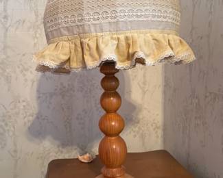 Vintage Beaded Lamp Shade with Wooden Ball Base