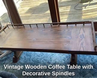 Vintage Wooden Coffee Table with Decorative Spindles
