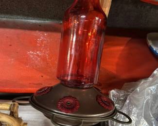 Red Glass Hummingbird Feeder
