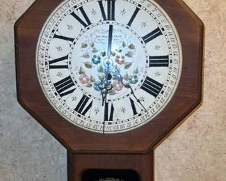 New England Clock Company Octagonal Wall Clock with Floral Motif