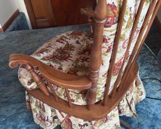 Vintage Upholstered Rocking Chair with Country Scene Fabric