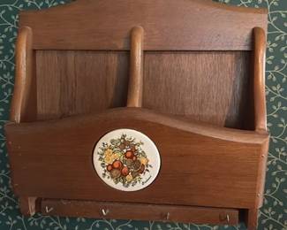 Vintage Wooden Recipe Box with Ceramic Insert