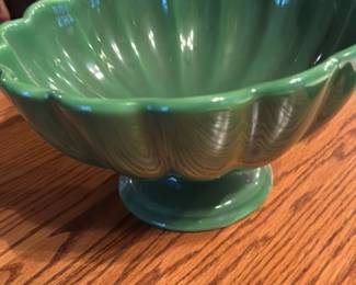Crate & Barrel Green Fluted Footed Bowl