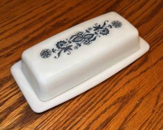 Pyrex Butter Dish with Blue Floral Pattern