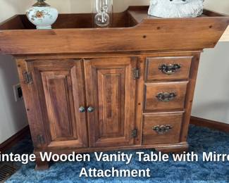 Vintage Wooden Vanity Table with Mirror Attachment