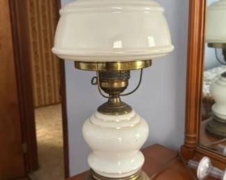 Victorian Style Oil Lamp with Milk Glass Shade