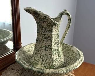 Antique "Spongeware" Pitcher and Bowl Set