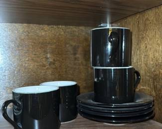Black Ceramic Coffee Mugs and Saucers set