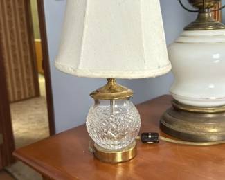 Vintage Crystal and Brass Table Lamp with White Shade