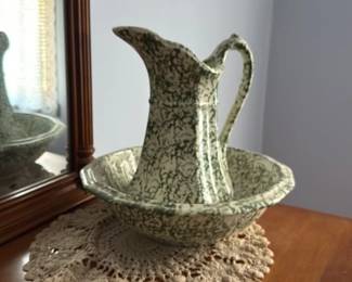 Antique "Spongeware" Pitcher and Bowl Set