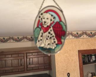 Stained Glass Dalmatian and Fire Hydrant Suncatcher