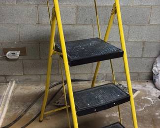 Yellow 3 Step Rolling ladder with Handrail