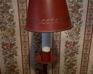 Vintage Red Metal Table Lamp with Laurel Wreath Design
