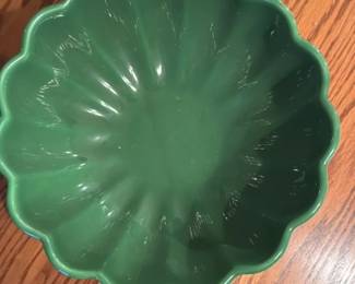 Crate & Barrel Green Fluted Footed Bowl