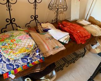 table linens, note metal display underneath table