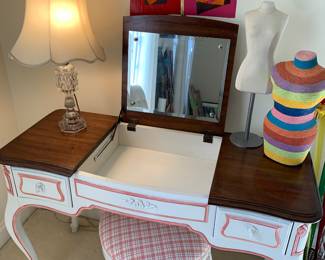 pink and white vanity