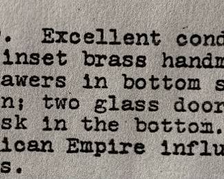 Description of antique secretary from 1980s appraisal.