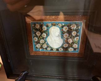 Grand Tour small framed micro mosaic with cameo/intalgio