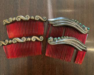 antique hair combs, probably sterling