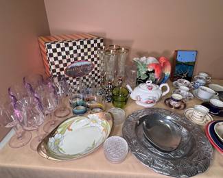 Mackenzie Childs flutes and assorted modern household items