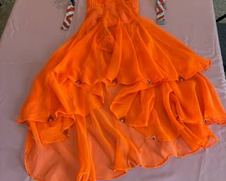 ball room dancing gown -orange halter -Fabulous Marilyn style formerly worn by dancer Susie Thompson, $195 -available for pre-sale