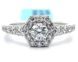 NEW! 1 Carat Diamond Art Deco Halo Ring in 14k White Gold