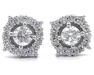 NEW! 0.75 Carat Natural Diamond Pavé Halo Wreath Stud Earrings in White Gold
