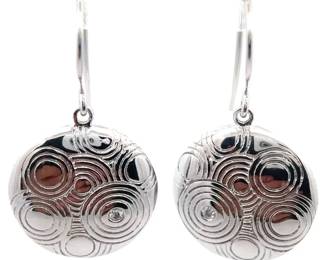 Medallion Natural Diamond Engraved Swirl Dangle French Hook Earrings 